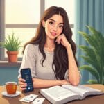 Student preparing for LMSW exam with flashcards, audiobook, and calm study setting